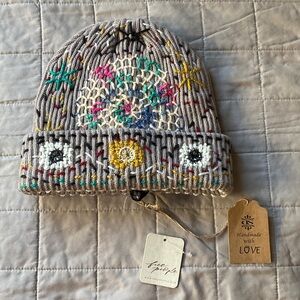 Free People Gray Embroidered Beanie